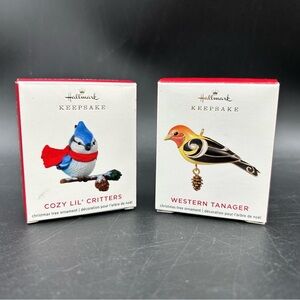Hallmark 2020 Western Tanager & Cozy Lil Critters Blue Jay Mini Ornament Pair